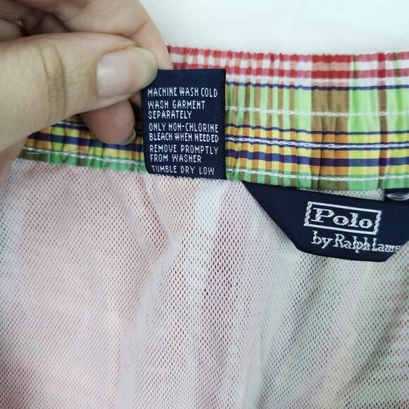 Polo Ralph Lauren Board Shorts Men’s XL Orange Pink Green Plaid Swim Trunks - Picture 11 of 14